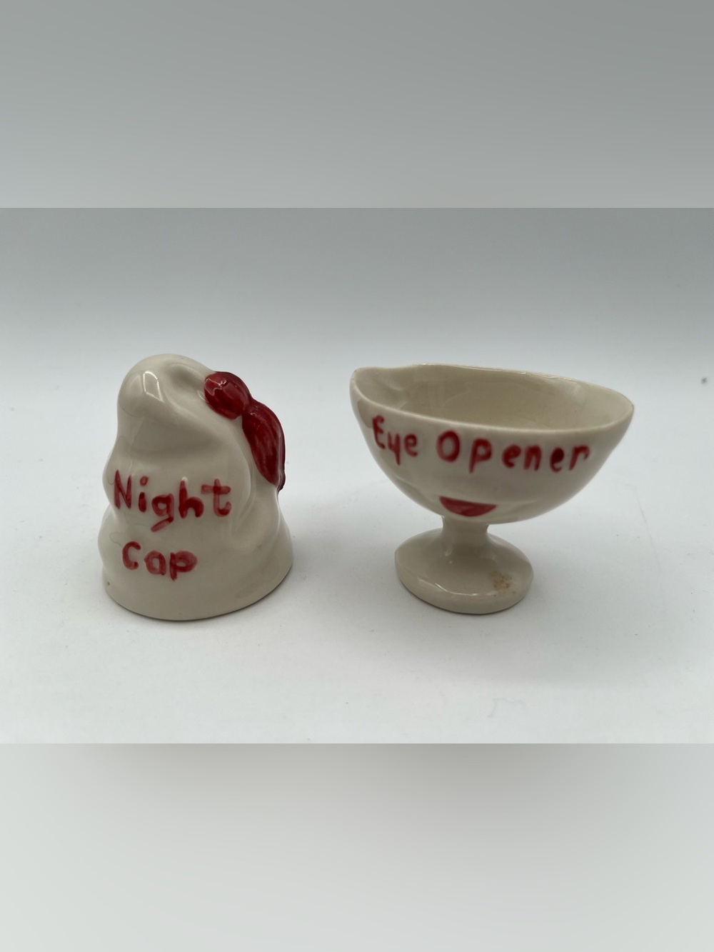Vintage Novelty Ceramic Eye Wash Cup Night Cap Shot Glass Set Funny Gag Gift